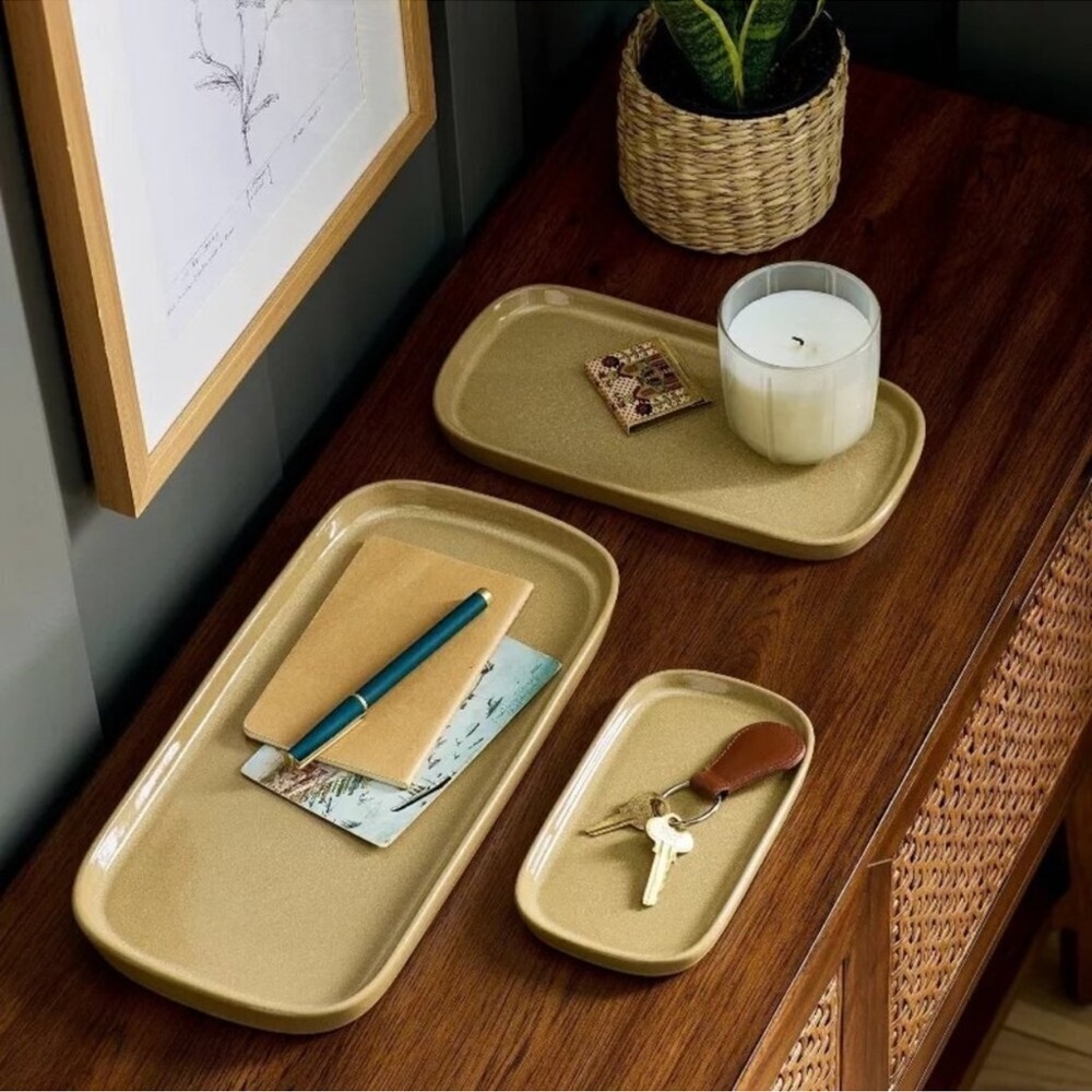 Hearth & Hand Magnolia 3pc Decorative Ceramic Catchall Tray Set Tan Brown Target